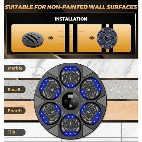 Boxing Machine, Wall Mount Boxing Trainer for Kids, Adults, Bluetooth w/ Gloves - Picture 6 of 6